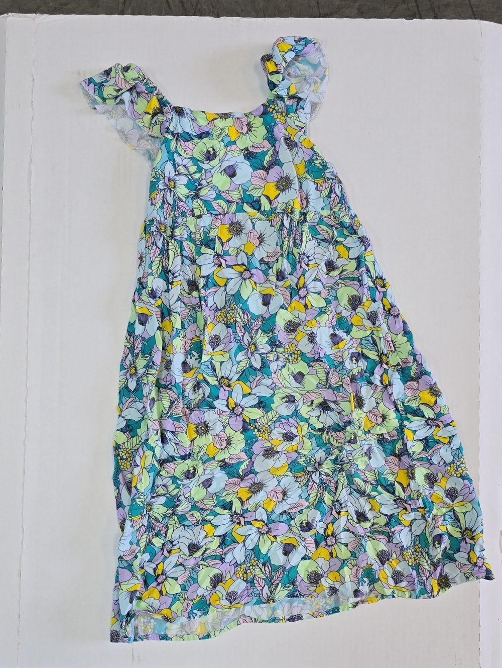 Girls Floral Ruffle-Strap Sundress - Teal, Yellow & Pastel